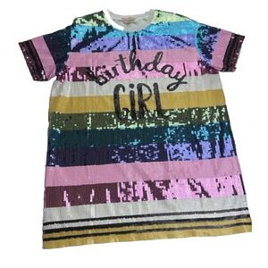 Simply Southern Collection Birthday Girl Bold Sequined Dress Dopamine size L/XL